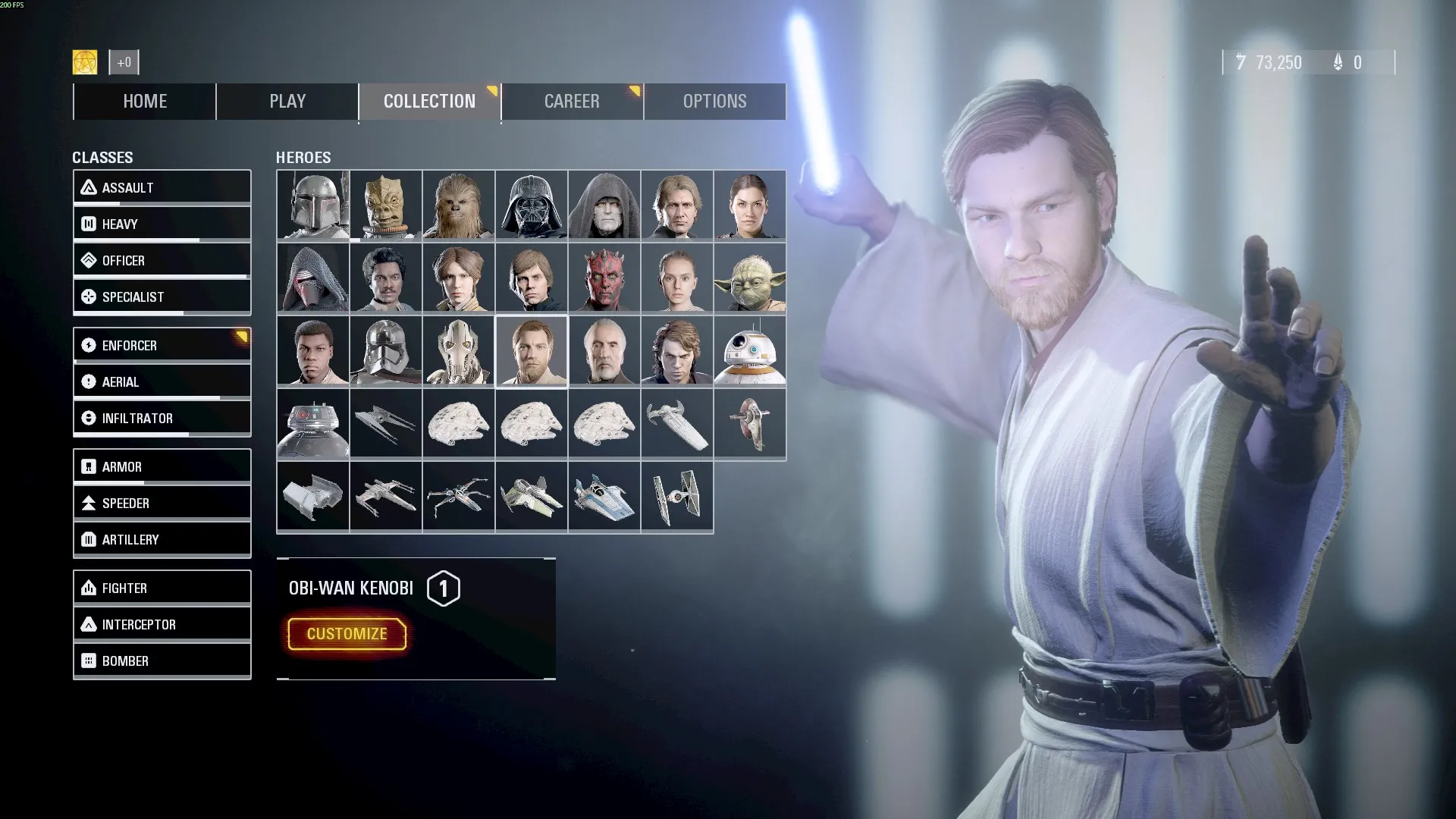 Star Wars Battlefront II character selection screen.